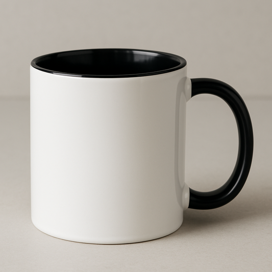 TAZA BLANCA, INTERIOR Y ASA NEGRO 11OZ