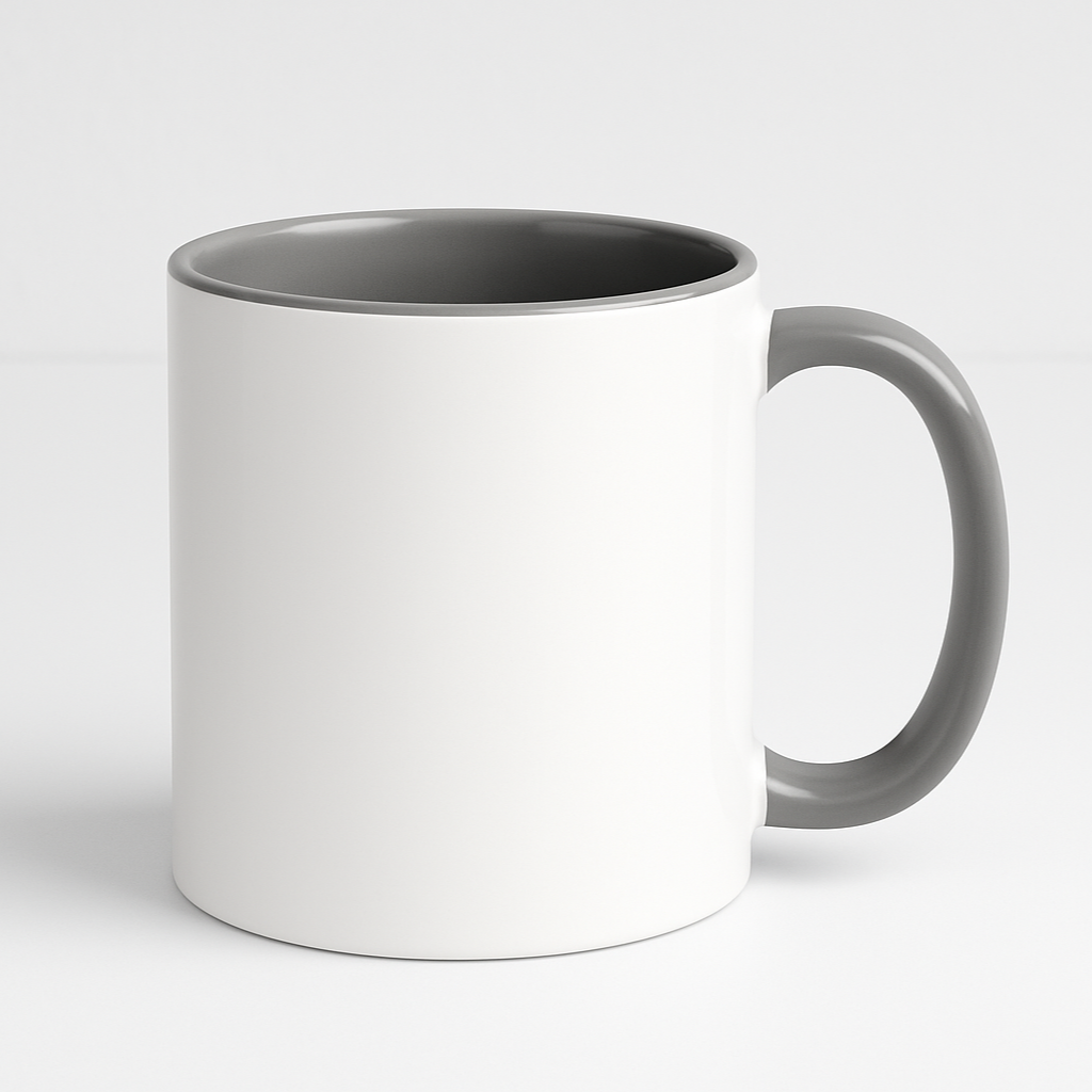 TAZA BLANCA, INTERIOR Y ASA GRIS 11OZ